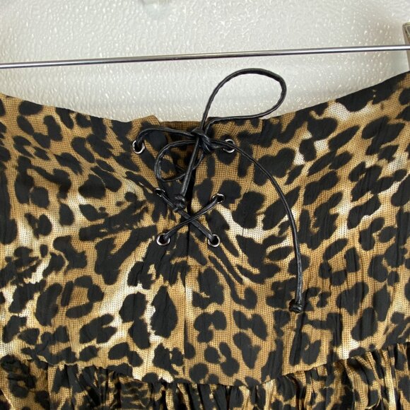 Western Boho Chic Cowgirl Multi Tiered Leopard Long Skirt Elastic Waist 12 VTG - Picture 5 of 11